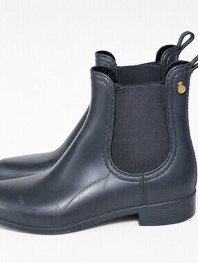 Lemon Jelly Vegan Chelsea Rain Boots Navy Waterproof Ankle Boots Women's SZ 7.5